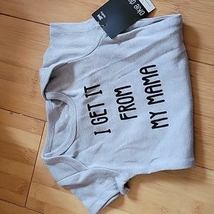 Baby onsie from Ok!e dokie size 3M in Grey with I get it from my mama in black